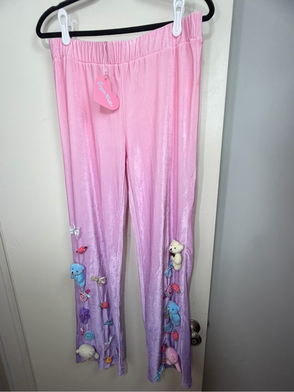 Sugar Thrillz X DollsKill Pink Purple Sweet Masterpiece Plush Velour Pants NWT M